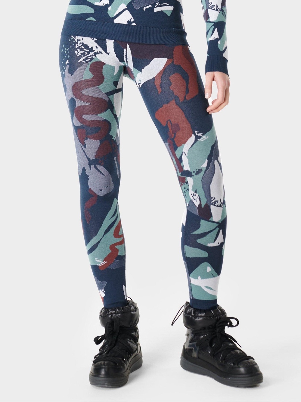 Sweaty Betty Ski S Full-Length Base Layer Leggings in Blue Mountain EUC